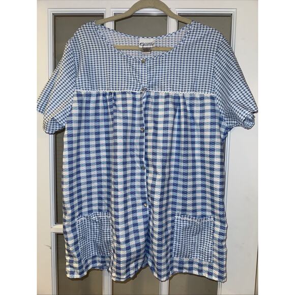 Cozee Corner Women’s XL Pearl Snap Checkered Muumuu Pockets Seersucker - Picture 1 of 6